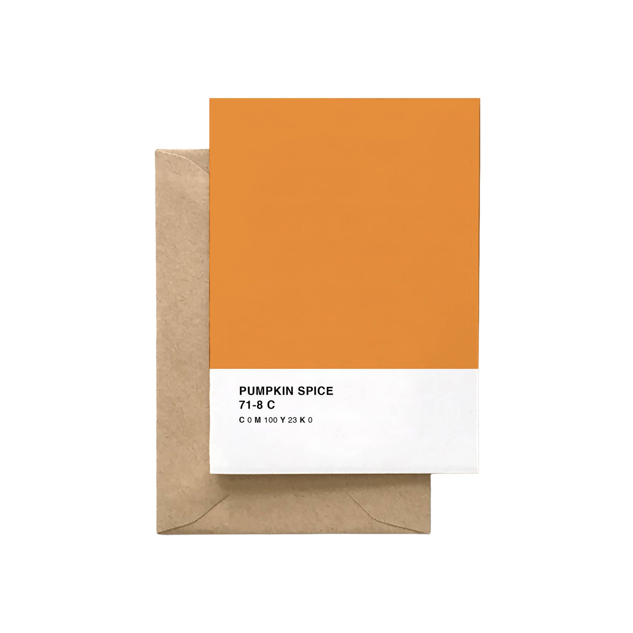 Pumpkin Spice Pantone Card featuring a bold orange color swatch with Pumpkin Spice 71-8 C typography.