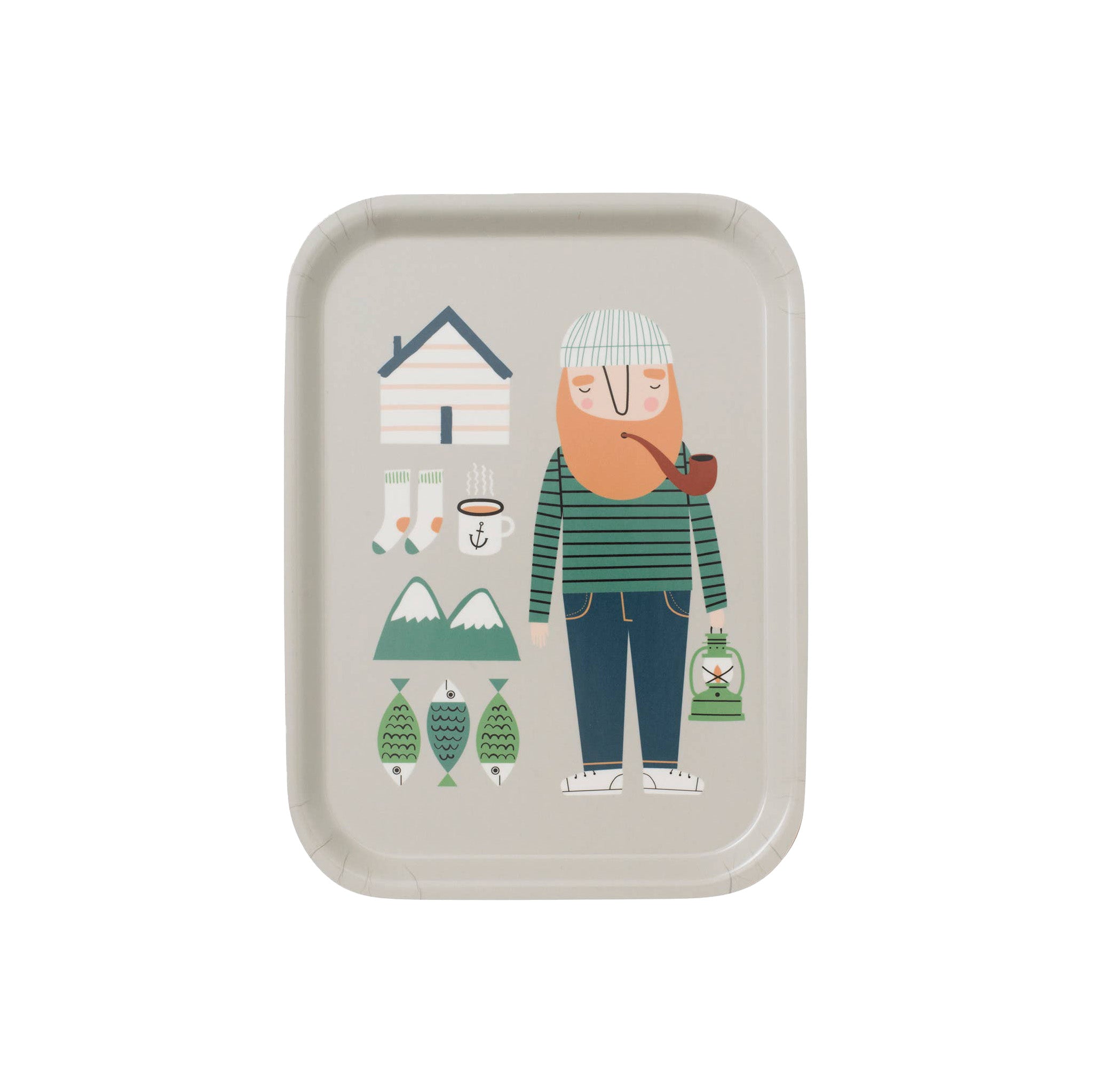 Kompisbricka Ebbot Tray by Spira of Sweden, handcrafted birch veneer “buddy tray” with illustrated Ebbot character, 10.5" × 7.9".