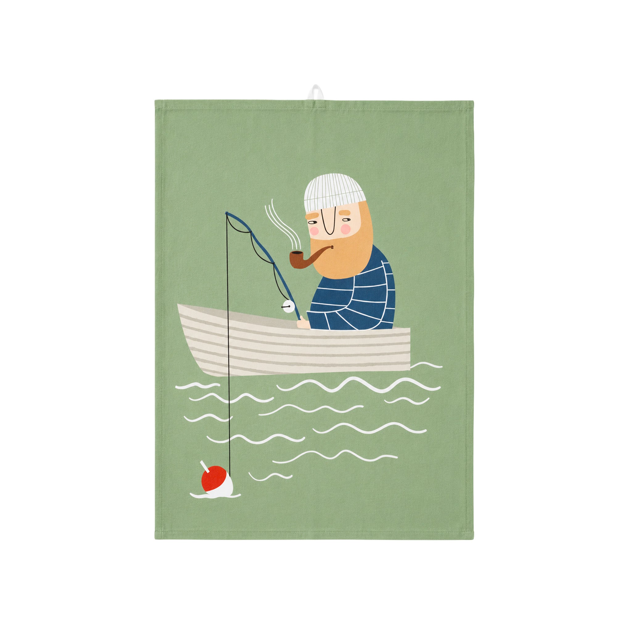 Ebbot Kitchen Towel by Spira of Sweden featuring a whimsical illustrated character on a natural linen-cotton blend towel, designed for drying dishes and adding Scandinavian charm to the kitchen.