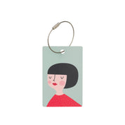 Kerstin Bag-Tag by Spira of Sweden, floral illustrated birch veneer luggage tag with metal wire, 2.4" × 3.5".