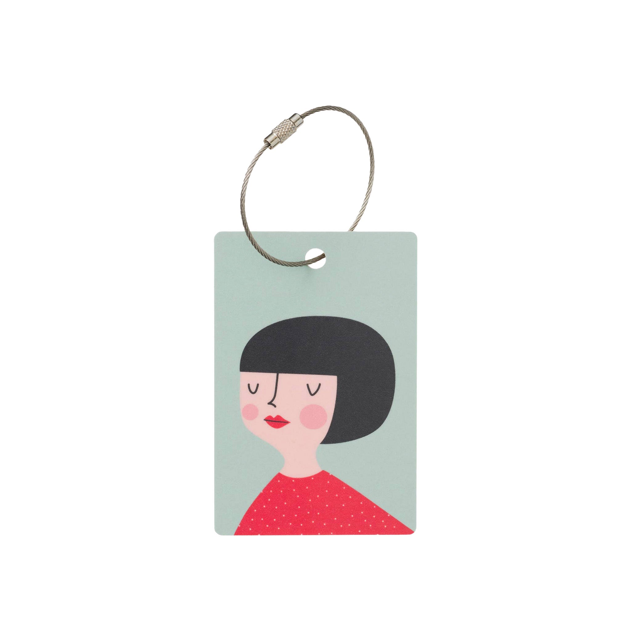 Kerstin Bag-Tag by Spira of Sweden, floral illustrated birch veneer luggage tag with metal wire, 2.4" × 3.5".