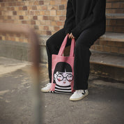 Kompiskasse Vera Tote Bag by Spira of Sweden, natural cotton tote with illustrated Vera character, 15" × 18.5".