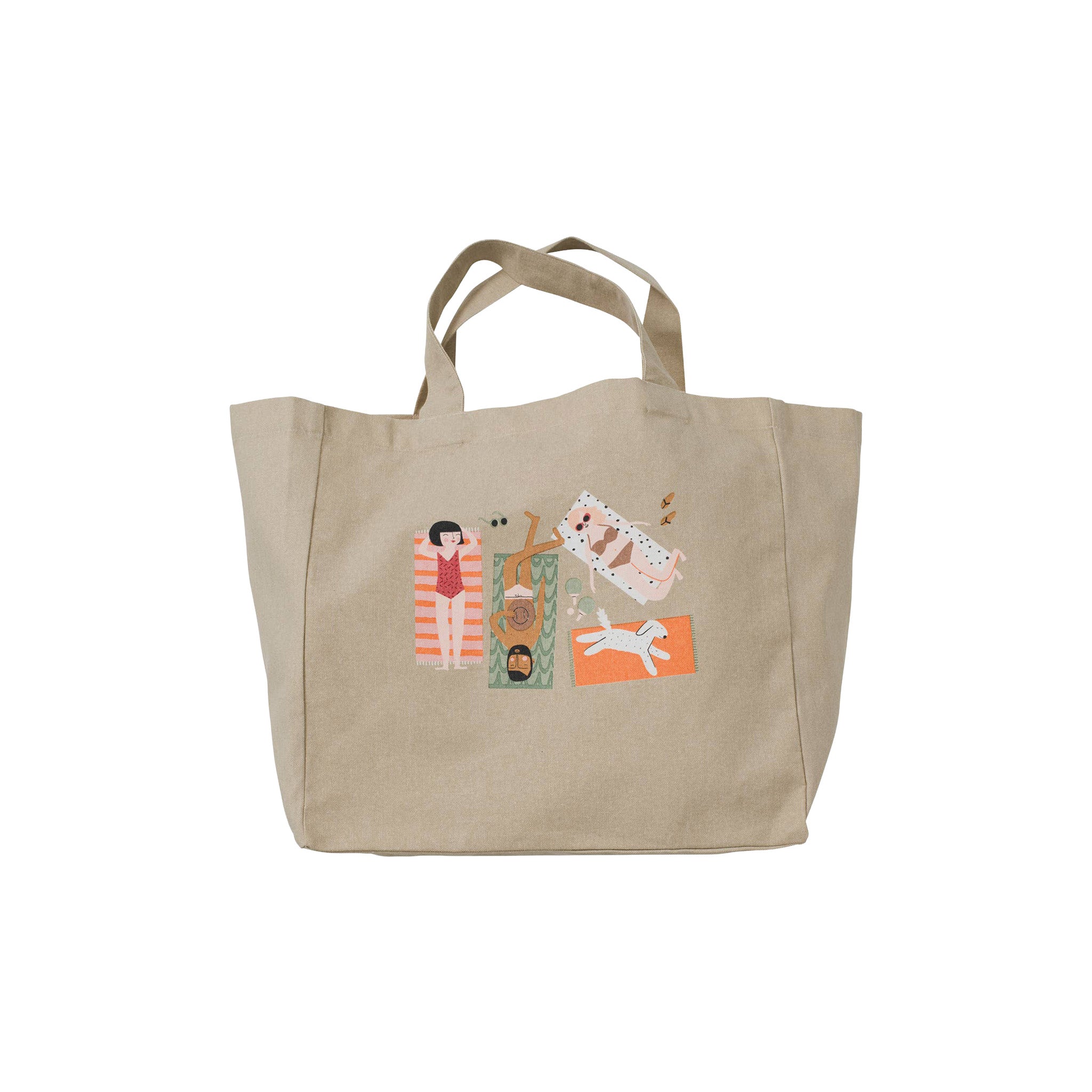 Large handprinted cotton Strandhäng tote bag by Spira of Sweden with a roomy rectangular shape, perfect for carrying beach towels, groceries, or everyday essentials.
