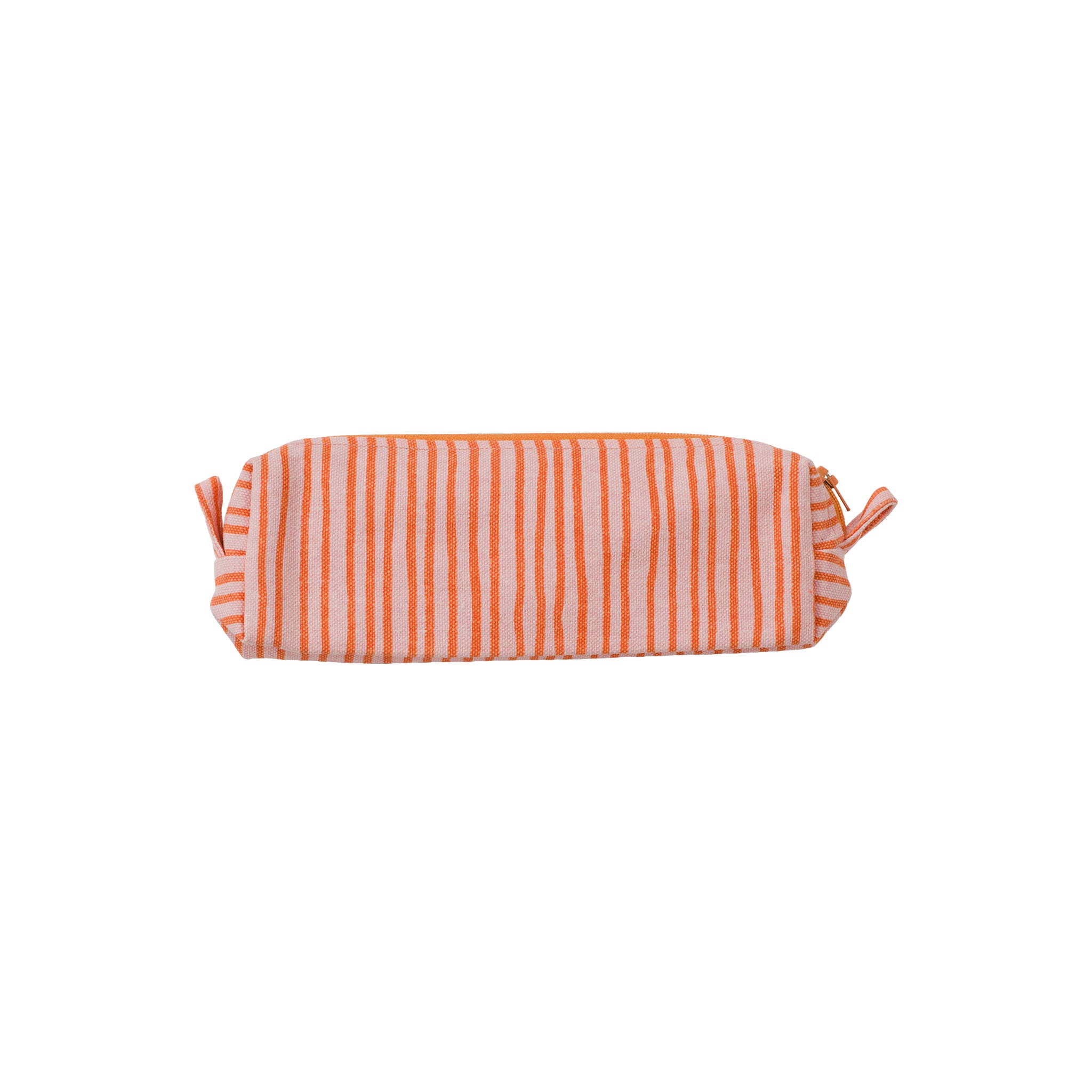 Spira of Sweden Stripe Pencil Case in hand-printed cotton with zipper closure, available in Pink striped pattern.