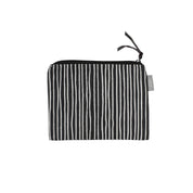 Spira of Sweden Stripe Purse in Asphalt with hand-printed black and white stripes, zipper closure and faux leather pull tab.