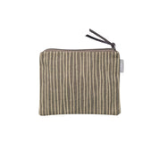 Spira of Sweden Stripe Purse in Asphalt with hand-printed brown stripes, zipper closure and faux leather pull tab.