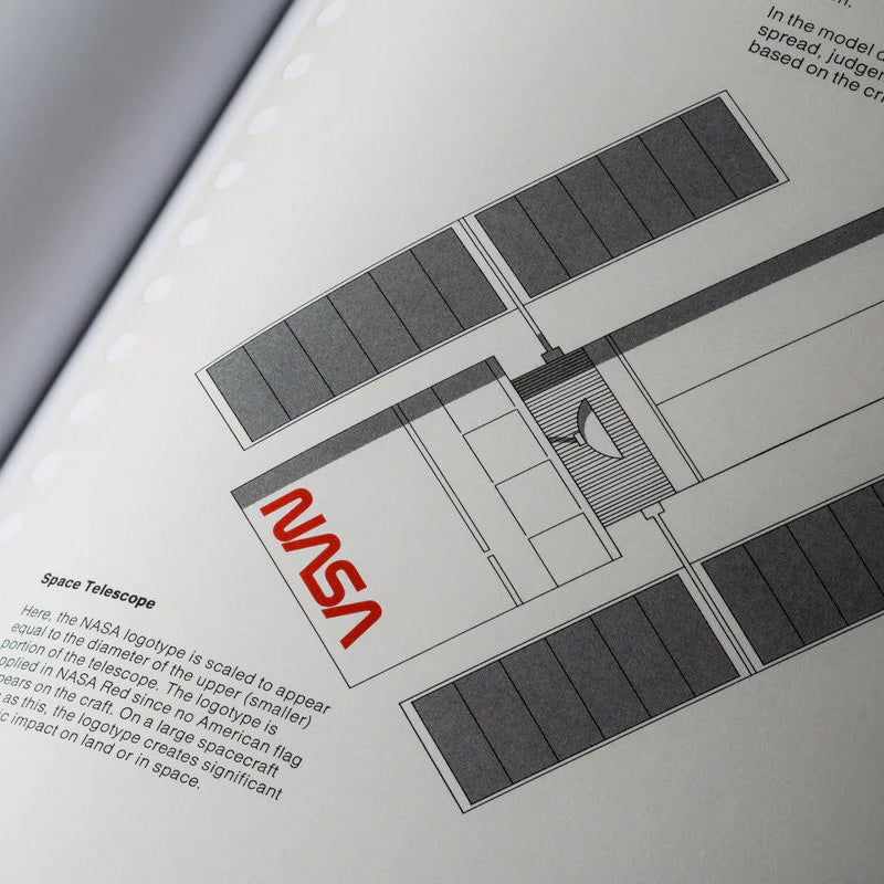 NASA Graphics Standards Manual book — case-bound with silkscreen cover, reproducing Danne & Blackburn’s 1975 design system with original scans and essays.