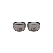 Stelton Ora Tealight Holders, set of 2 in translucent smoke glass with soft organic curves, modern Nordic design.