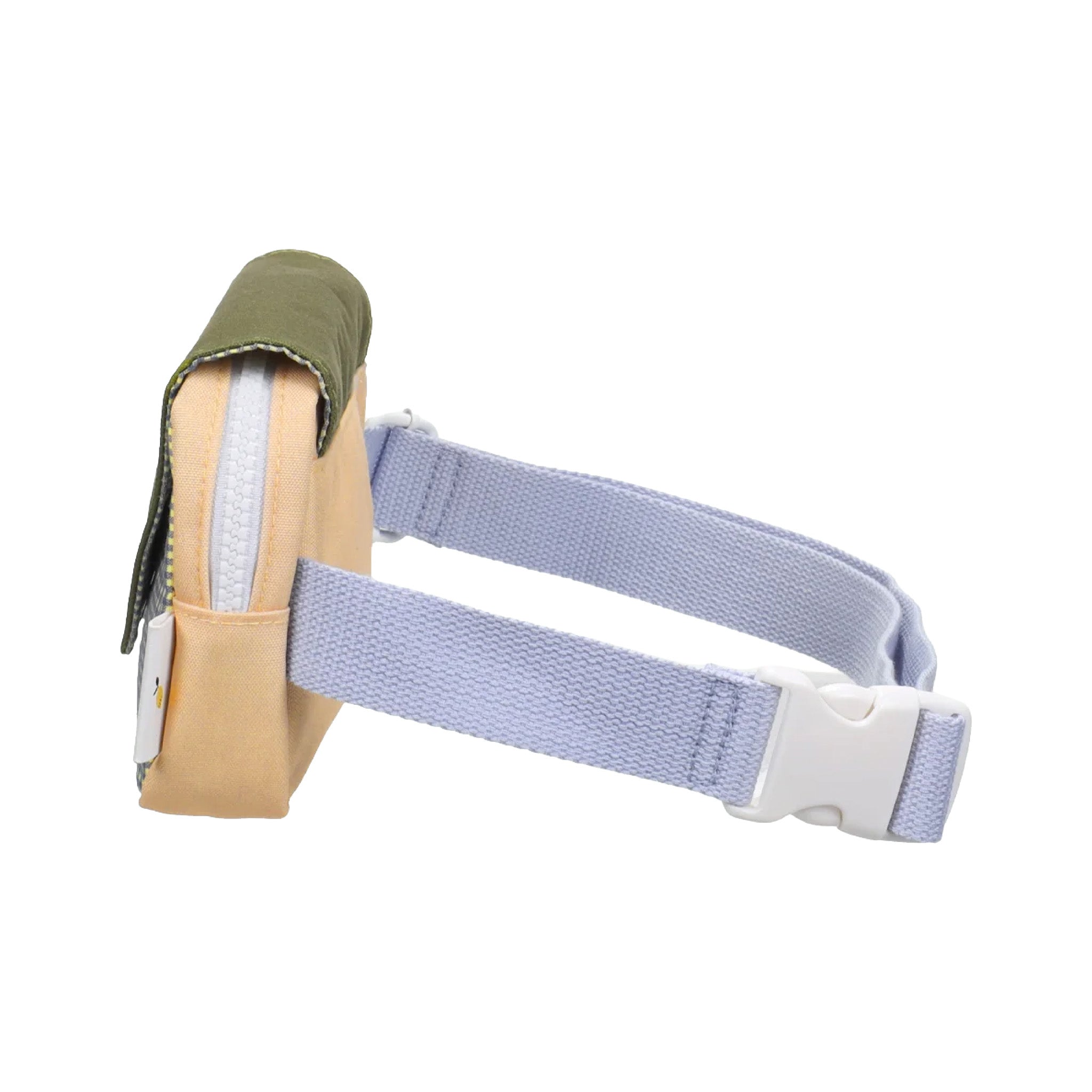 Sticky Lemon Envelope Fanny Pack in colorful color-blocked recycled fabric with adjustable strap, waterproof lining, and zippered compartment.