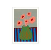 Striped Vase with Pink Flowers Print - Hei-Hey