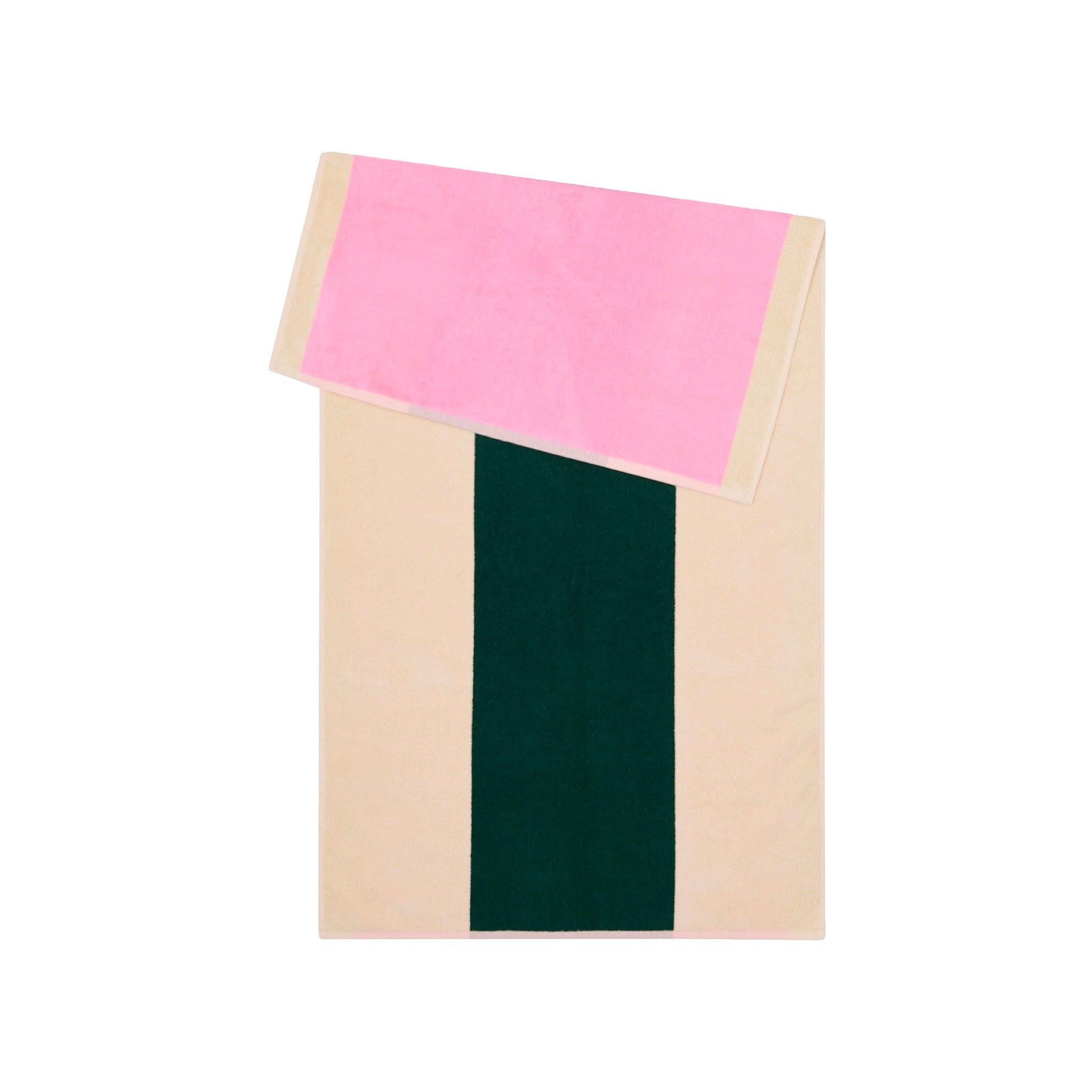 Pink Dark Green Bath Towel by SUITE702 with graphic pink and dark green color-block design.