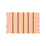 Upcycled Rug by Tarta Gelatina with colorful woven stripes and fringed ends, designed in Barcelona and handmade from upcycled cotton textiles.