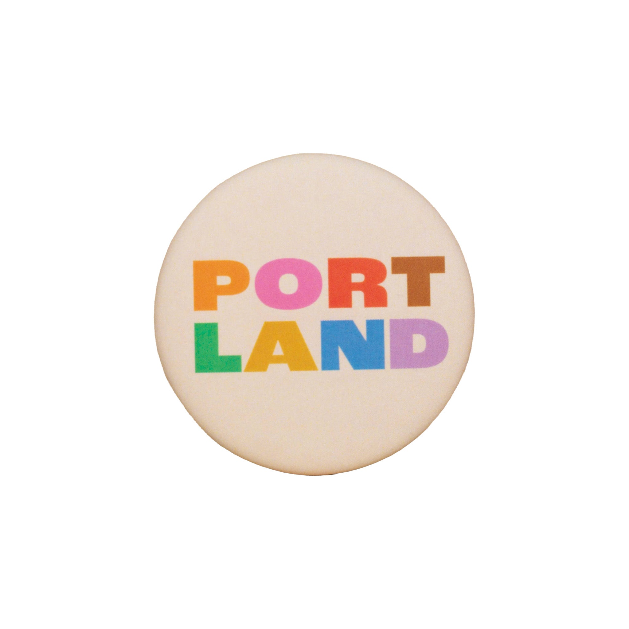 Portland Colorblock Magnet featuring bold colorful lettering spelling Portland in a modern graphic design.