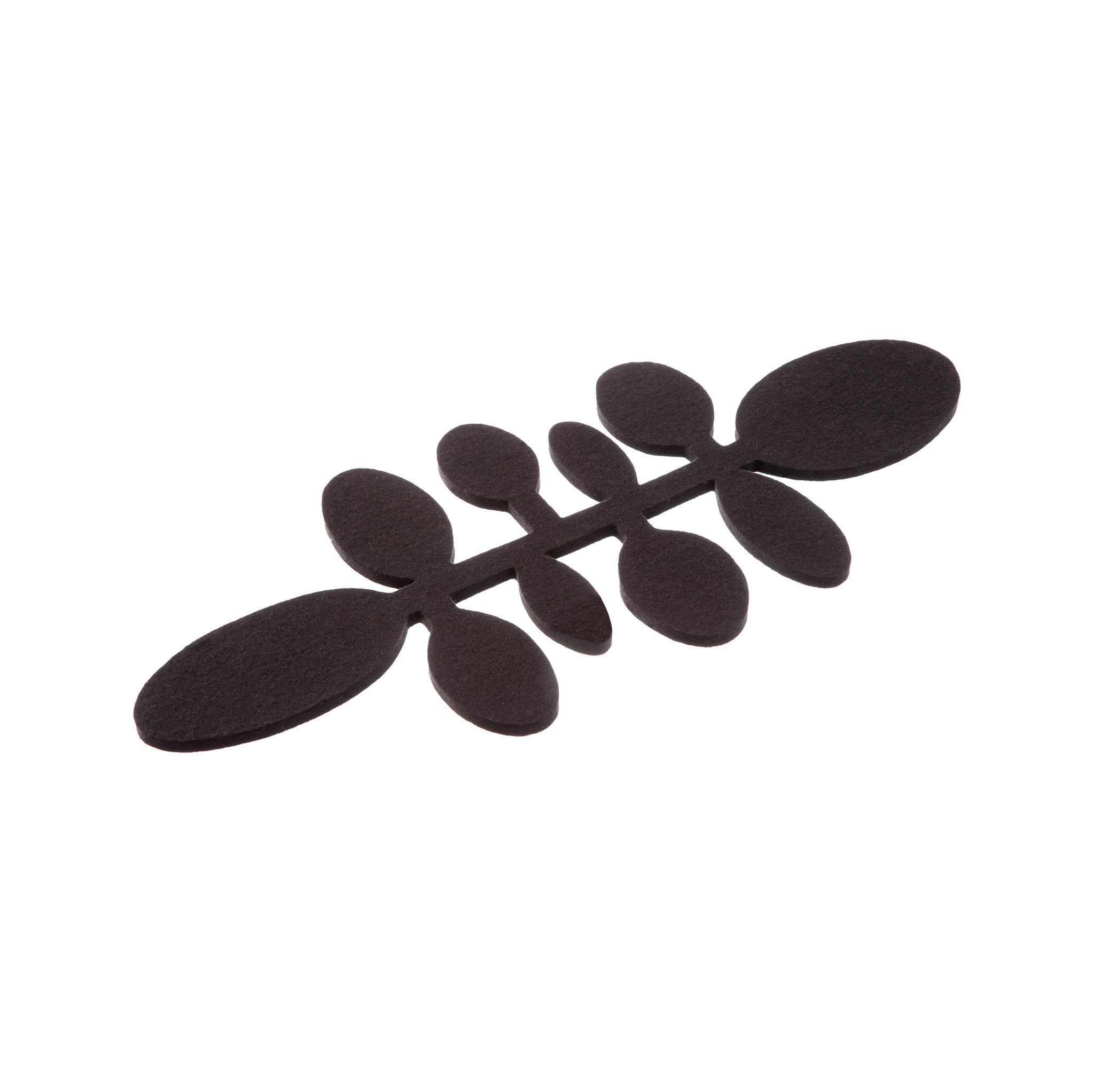 Verso Design PAPU Long Trivet, wool felt trivet with leaf-inspired design in grey, green, or silver. Made in Finland.