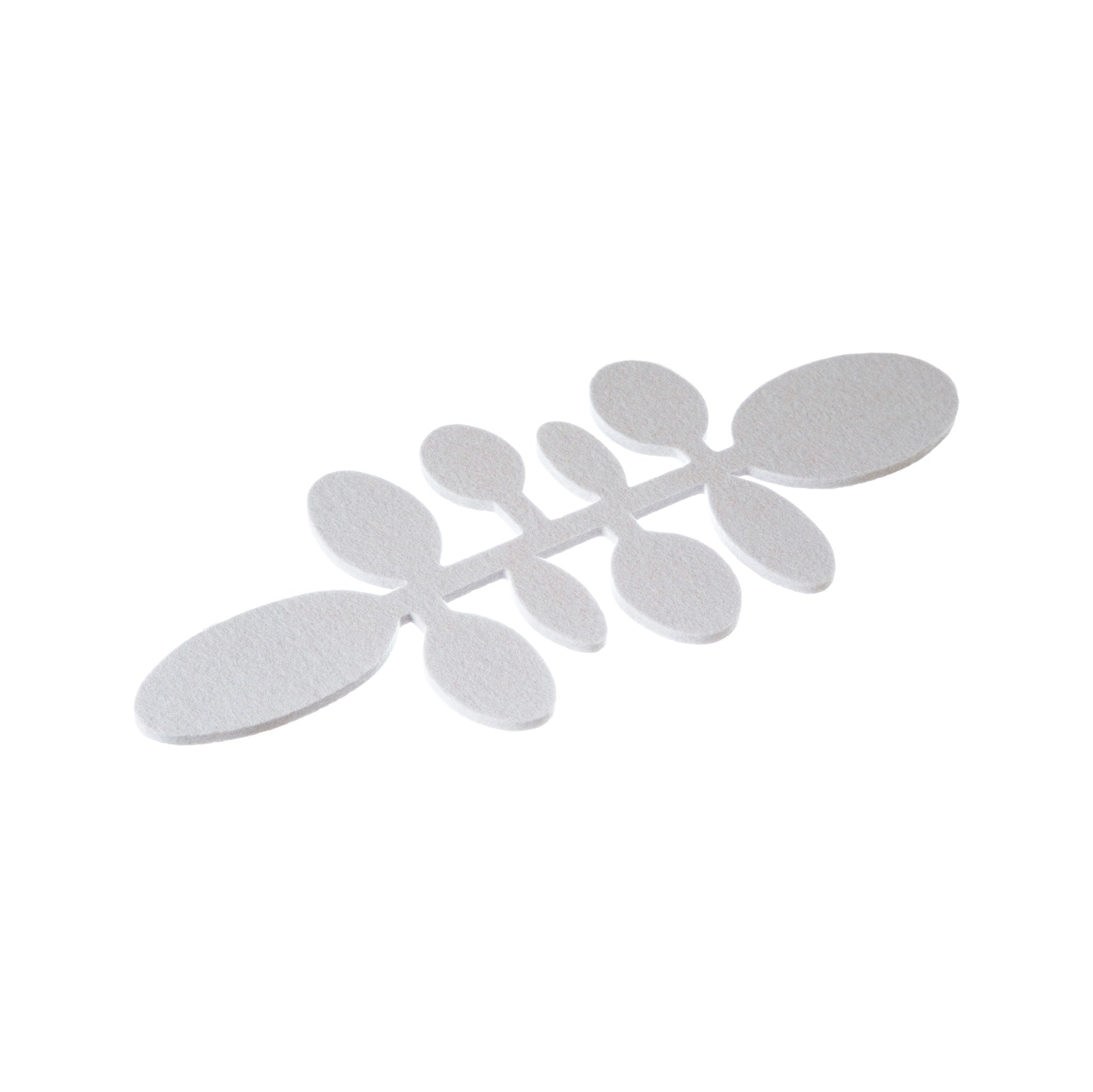 Verso Design PAPU Long Trivet, wool felt trivet with leaf-inspired design in grey, green, or silver. Made in Finland.