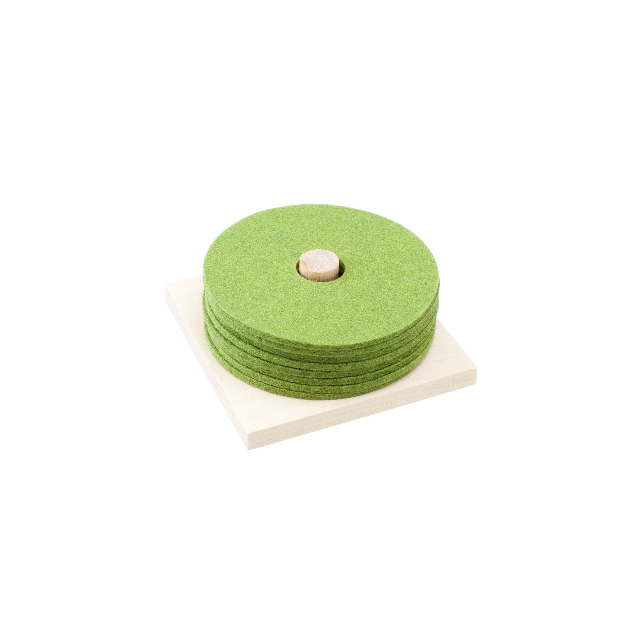 Verso Design RINKI Coaster Set with wood stand. Round wool felt coasters by Tuttu Sillanpää and Elina Keltto. A nod to Hei-Day’s felt-loving roots.