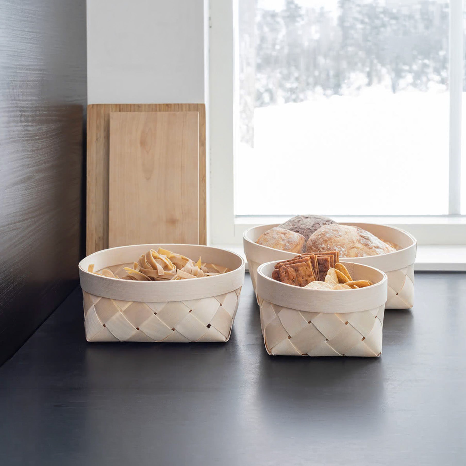 Verso Design Silva woven birch basket handcrafted in Finland for Scandinavian tabletop and home storage.
